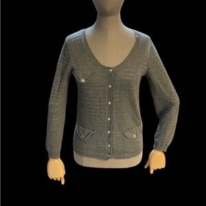 Whistles (London-based brand) Pointelle Grey Cotton & Wool Cardigan Size 4